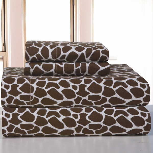 Pointehaven Heavy Weight Giraffe Animal Print 100 Cotton Flannel Sheet